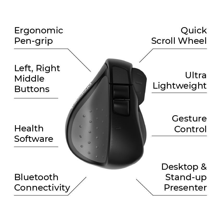 ProPoint has a dedicated 3rd mouse button with Swiftpoint unique gyroscope technology, which opens up a new world of tilt gestures for panning, zooming scrolling and rotating. 